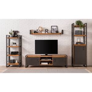 Open kast MANCHESTER 2 vakken 1 deur antracietkleurig/acaciahouten look