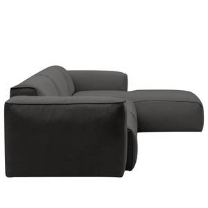 Ecksofa HUDSON 3-Sitzer mit Longchair Webstoff Milan: Anthrazit - Breite: 317 cm - Longchair davorstehend rechts