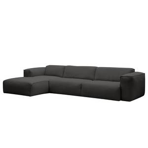 Ecksofa HUDSON 3-Sitzer mit Longchair Webstoff Milan: Anthrazit - Breite: 317 cm - Longchair davorstehend links