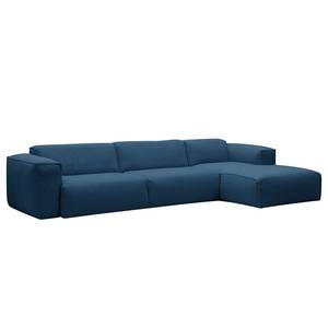 Hoekbank HUDSON 3-zits met chaise longue Geweven stof Anda II: Blauw - Breedte: 328 cm - Longchair vooraanzicht rechts