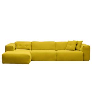 Hoekbank HUDSON 3-zits met chaise longue Geweven stof Milan: Geel - Breedte: 328 cm - Longchair vooraanzicht links