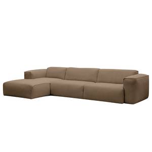 Hoekbank HUDSON 3-zits met chaise longue Geweven stof Milan: Grijs-Marron - Breedte: 317 cm - Longchair vooraanzicht links