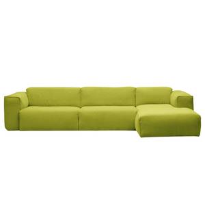 Hoekbank HUDSON 3-zits met chaise longue Geweven stof Anda II: Groen - Breedte: 328 cm - Longchair vooraanzicht rechts