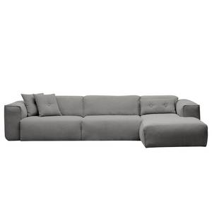 Hoekbank HUDSON 3-zits met chaise longue Geweven stof Milan: Lichtgrijs - Breedte: 317 cm - Longchair vooraanzicht rechts