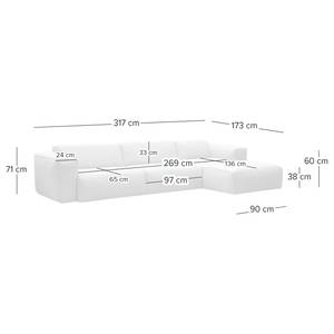 Hoekbank HUDSON 3-zits met chaise longue Geweven stof Milan: Lichtgrijs - Breedte: 317 cm - Longchair vooraanzicht rechts