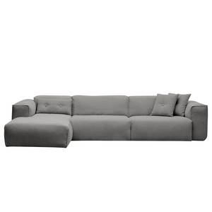 Hoekbank HUDSON 3-zits met chaise longue Geweven stof Milan: Lichtgrijs - Breedte: 317 cm - Longchair vooraanzicht links