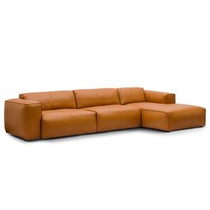 Ecksofa HUDSON 3-Sitzer mit Longchair Echtleder Neka: Cognac - Breite: 317 cm - Longchair davorstehend rechts