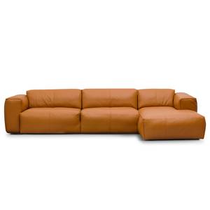 Ecksofa HUDSON 3-Sitzer mit Longchair Echtleder Neka: Cognac - Breite: 317 cm - Longchair davorstehend rechts