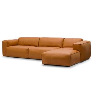 Ecksofa HUDSON 3-Sitzer mit Longchair Echtleder Neka: Cognac - Breite: 317 cm - Longchair davorstehend rechts