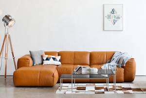 Divano angolare a 3 posti HUDSON Vera pelle Neka: color cognac - Larghezza: 317 cm - Longchair preimpostata a sinistra