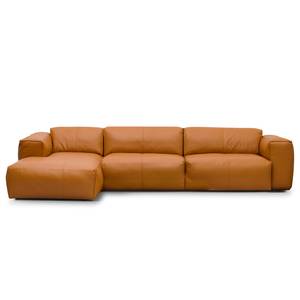 Ecksofa HUDSON 3-Sitzer mit Longchair Echtleder Neka: Cognac - Breite: 317 cm - Longchair davorstehend links