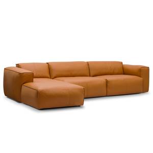 Hoekbank HUDSON 3-zits met chaise longue Echt leer Neka: Cognackleurig - Breedte: 317 cm - Longchair vooraanzicht links