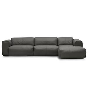 Ecksofa HUDSON 3-Sitzer mit Longchair Echtleder Neka: Grau - Breite: 317 cm - Longchair davorstehend rechts