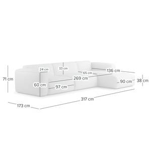 Ecksofa HUDSON 3-Sitzer mit Longchair Echtleder Neka: Grau - Breite: 317 cm - Longchair davorstehend rechts