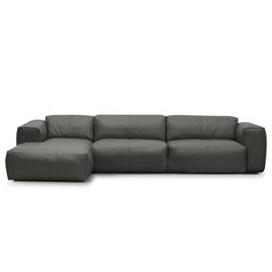 Ecksofa HUDSON 3-Sitzer mit Longchair Echtleder Neka: Grau - Breite: 317 cm - Longchair davorstehend links