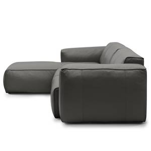 Hoekbank HUDSON 3-zits met chaise longue Echt leer Neka: Grijs - Breedte: 317 cm - Longchair vooraanzicht links