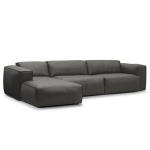 Ecksofa HUDSON 3-Sitzer mit Longchair Echtleder Neka: Grau - Breite: 317 cm - Longchair davorstehend links