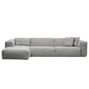 Hoekbank HUDSON 3-zits met chaise longue Geweven stof Anda II: Zilverkleurig - Breedte: 317 cm - Longchair vooraanzicht links