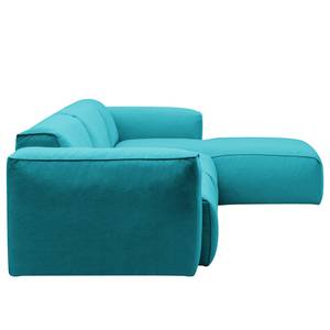 Ecksofa HUDSON 3-Sitzer mit Longchair Webstoff Anda II: Türkis - Breite: 328 cm - Longchair davorstehend rechts