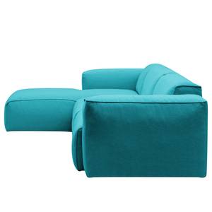 Hoekbank HUDSON 3-zits met chaise longue Geweven stof Anda II: Turquoise - Breedte: 328 cm - Longchair vooraanzicht links