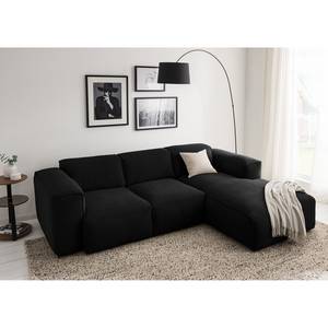 Ecksofa HUDSON 3-Sitzer mit Longchair Webstoff Saia: Anthrazit - Breite: 251 cm - Longchair davorstehend rechts