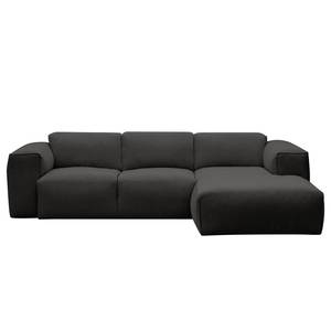 Ecksofa HUDSON 3-Sitzer mit Longchair Webstoff Milan: Anthrazit - Breite: 251 cm - Longchair davorstehend rechts