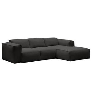 Ecksofa HUDSON 3-Sitzer mit Longchair Webstoff Milan: Anthrazit - Breite: 251 cm - Longchair davorstehend rechts