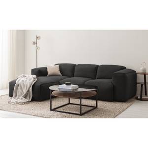 Ecksofa HUDSON 3-Sitzer mit Longchair Webstoff Milan: Anthrazit - Breite: 251 cm - Longchair davorstehend links