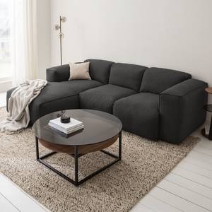 Ecksofa HUDSON 3-Sitzer mit Longchair Webstoff Milan: Anthrazit - Breite: 251 cm - Longchair davorstehend links