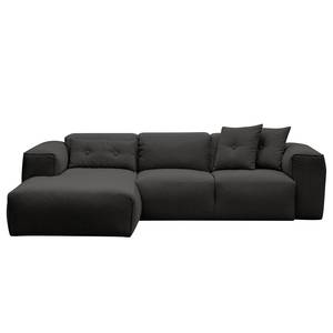 Ecksofa HUDSON 3-Sitzer mit Longchair Webstoff Milan: Anthrazit - Breite: 251 cm - Longchair davorstehend links