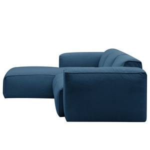 Hoekbank HUDSON 3-zits met chaise longue Geweven stof Anda II: Blauw - Breedte: 251 cm - Longchair vooraanzicht links