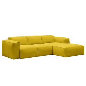 Canapé d’angle 3 places HUDSON Tissu Milan : Jaune - Largeur : 251 cm - Méridienne courte à droite (vue de face)