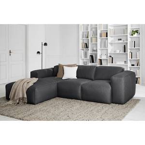 Hoekbank HUDSON 3-zits met chaise longue Geweven stof Anda II: Grijs - Breedte: 251 cm - Longchair vooraanzicht links