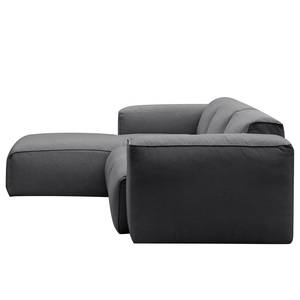 Hoekbank HUDSON 3-zits met chaise longue Geweven stof Anda II: Grijs - Breedte: 251 cm - Longchair vooraanzicht links