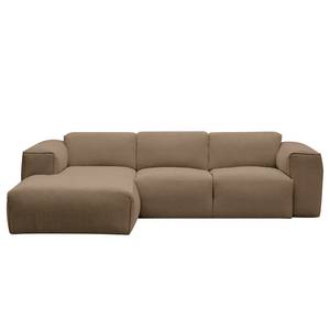 Ecksofa HUDSON 3-Sitzer mit Longchair Webstoff Milan: Grau-Braun - Breite: 251 cm - Longchair davorstehend links