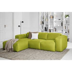 Hoekbank HUDSON 3-zits met chaise longue Geweven stof Anda II: Groen - Breedte: 251 cm - Longchair vooraanzicht links