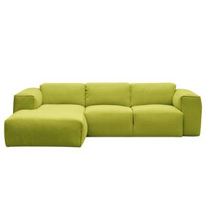 Hoekbank HUDSON 3-zits met chaise longue Geweven stof Anda II: Groen - Breedte: 251 cm - Longchair vooraanzicht links