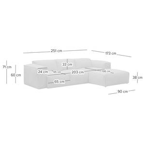 Ecksofa HUDSON 3-Sitzer mit Longchair Webstoff Saia: Hellgrau - Breite: 251 cm - Longchair davorstehend rechts