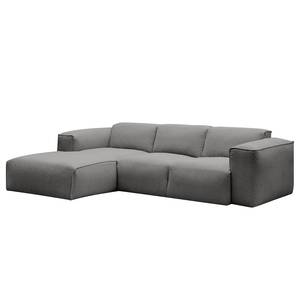 Hoekbank HUDSON 3-zits met chaise longue Geweven stof Milan: Lichtgrijs - Breedte: 251 cm - Longchair vooraanzicht links