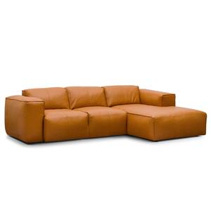 Ecksofa HUDSON 3-Sitzer mit Longchair Echtleder Neka: Cognac - Breite: 251 cm - Longchair davorstehend rechts