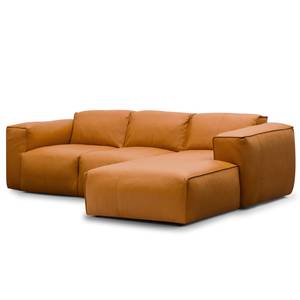 Ecksofa HUDSON 3-Sitzer mit Longchair Echtleder Neka: Cognac - Breite: 251 cm - Longchair davorstehend rechts