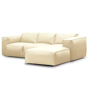 Ecksofa HUDSON 3-Sitzer mit Longchair Echtleder Neka: Creme - Breite: 251 cm - Longchair davorstehend rechts