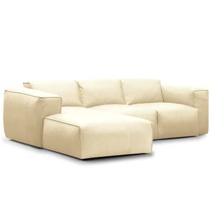 Ecksofa HUDSON 3-Sitzer mit Longchair Echtleder Neka: Creme - Breite: 251 cm - Longchair davorstehend links