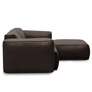 Ecksofa HUDSON 3-Sitzer mit Longchair Echtleder Neka: Dunkelbraun - Breite: 251 cm - Longchair davorstehend rechts