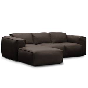 Ecksofa HUDSON 3-Sitzer mit Longchair Echtleder Neka: Dunkelbraun - Breite: 251 cm - Longchair davorstehend links