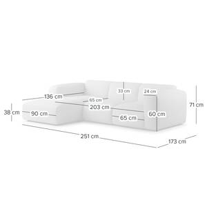 Hoekbank HUDSON 3-zits met chaise longue Echt leer Neka: Donkerbruin - Breedte: 251 cm - Longchair vooraanzicht links