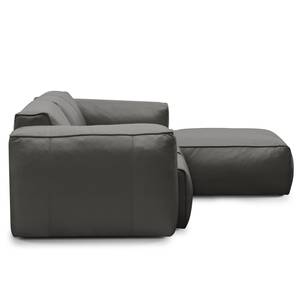 Ecksofa HUDSON 3-Sitzer mit Longchair Echtleder Neka: Grau - Breite: 251 cm - Longchair davorstehend rechts