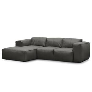 Ecksofa HUDSON 3-Sitzer mit Longchair Echtleder Neka: Grau - Breite: 251 cm - Longchair davorstehend links