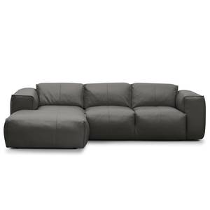 Ecksofa HUDSON 3-Sitzer mit Longchair Echtleder Neka: Grau - Breite: 251 cm - Longchair davorstehend links