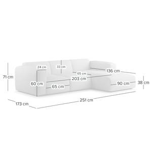 Canapé d’angle 3 places HUDSON Cuir véritable Neka : Gris clair - Largeur : 251 cm - Méridienne courte à droite (vue de face)